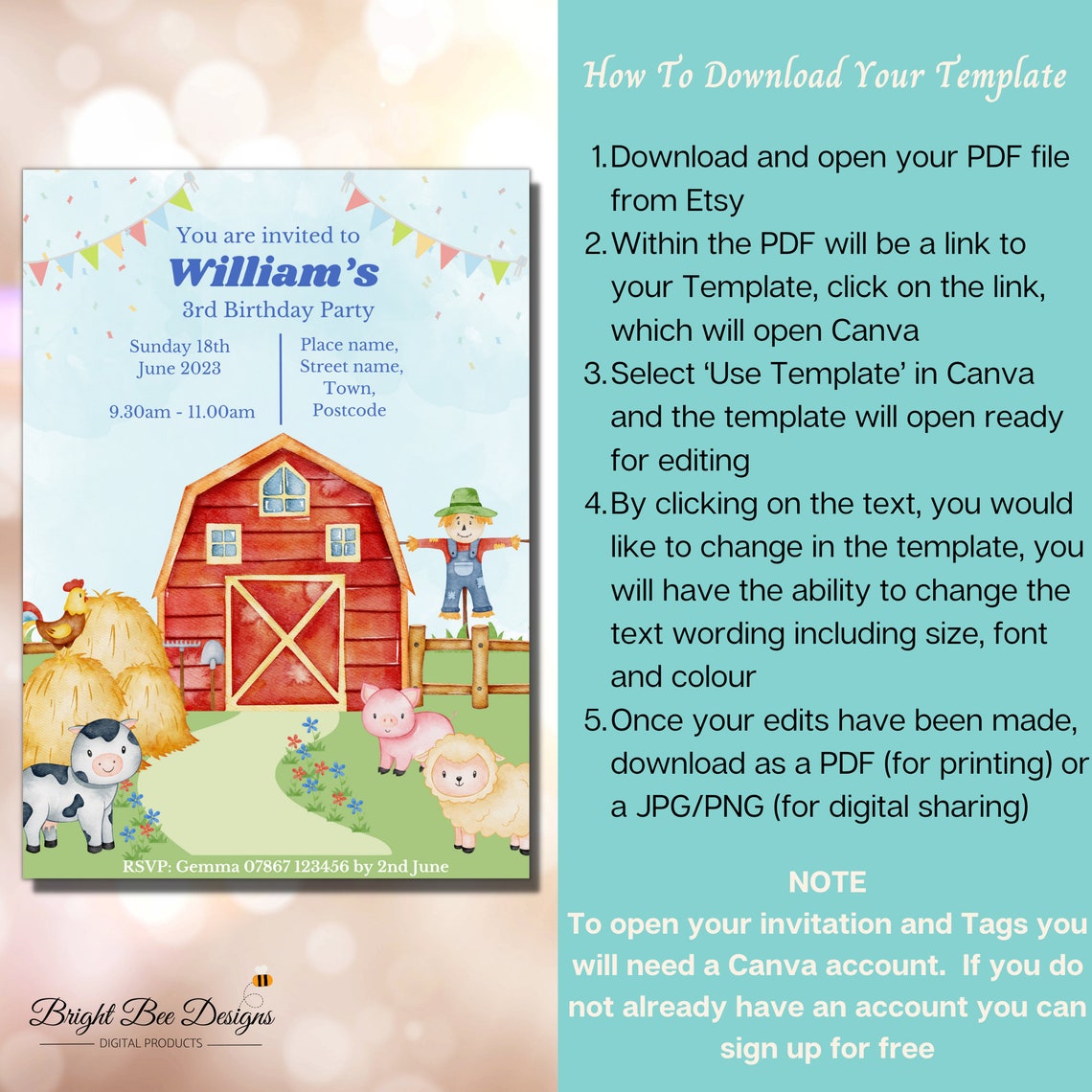 Editable Farm Invitation, Farm Birthday Party Invitation Template for ...