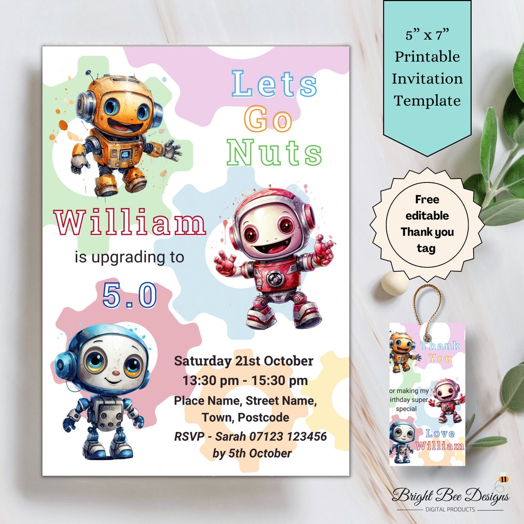 Robot Birthday Invitation Boy Birthday Robot Invitation - Etsy