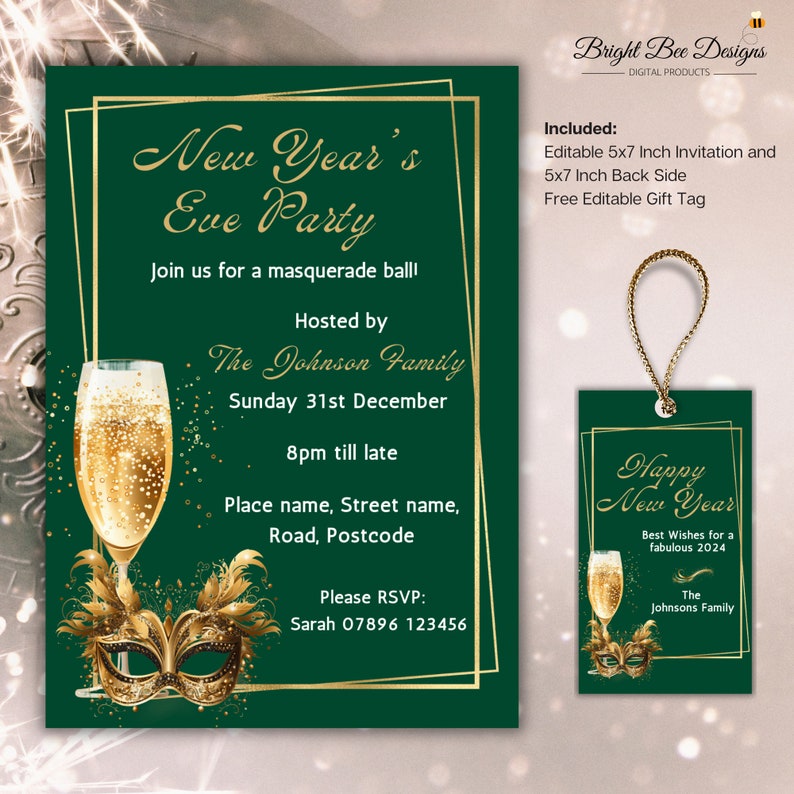 New Years Eve Invitation Template Masquerade Ball Party Etsy