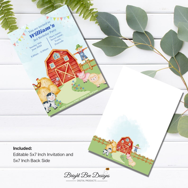 Editable Farm Invitation, Farm Birthday Party Invitation Template for ...