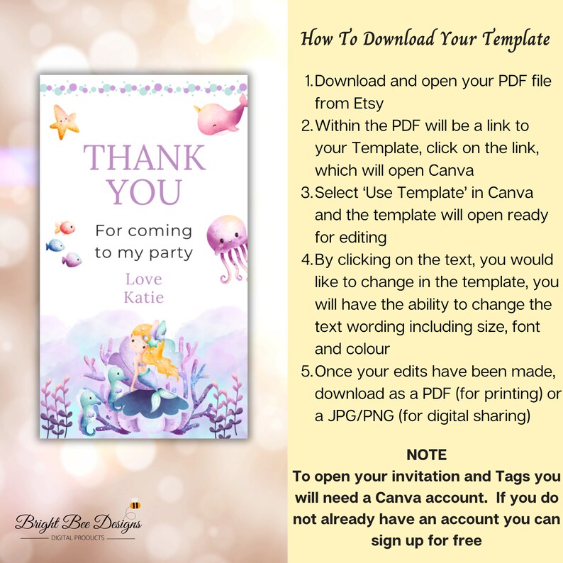 Printable Mermaid Gift Tag, Girls Mermaid Thank You Tag, Under the Sea Party Favor Tag,mermaid ...
