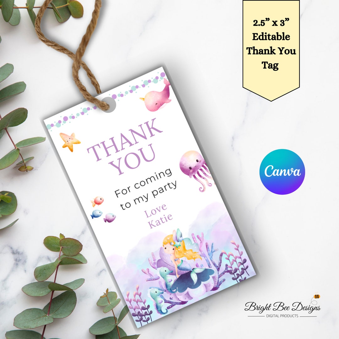 Printable Mermaid Gift Tag, Girls Mermaid Thank You Tag, Under the Sea Party Favor Tag,mermaid ...