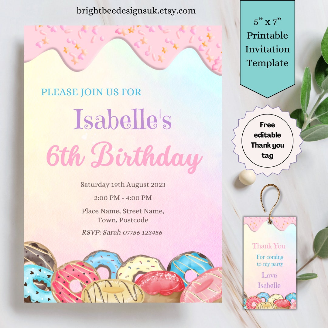 Printable Kids Donut Birthday Invitation Template, Editable Donut Party ...