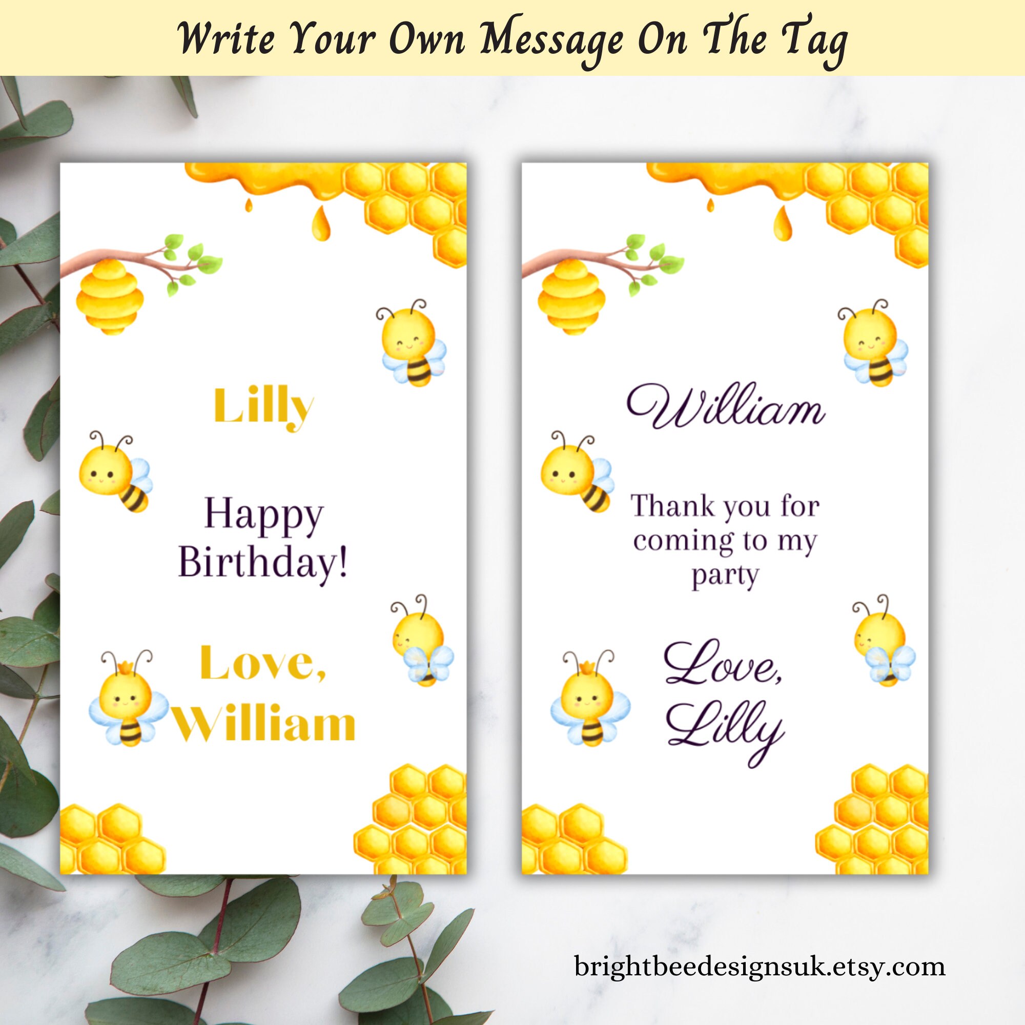 Bee Thank You Gift Tag, Printable Kids Birthday Party Favor Tag, Honey ...