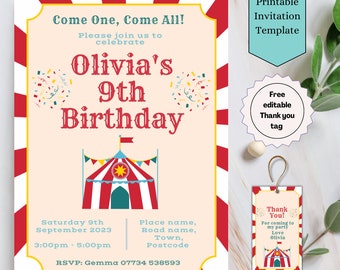 Printable Circus Birthday Party Invitation Template Kids Carnival Party Invite Editable Circus Birthday Invitation Instant Download Invite