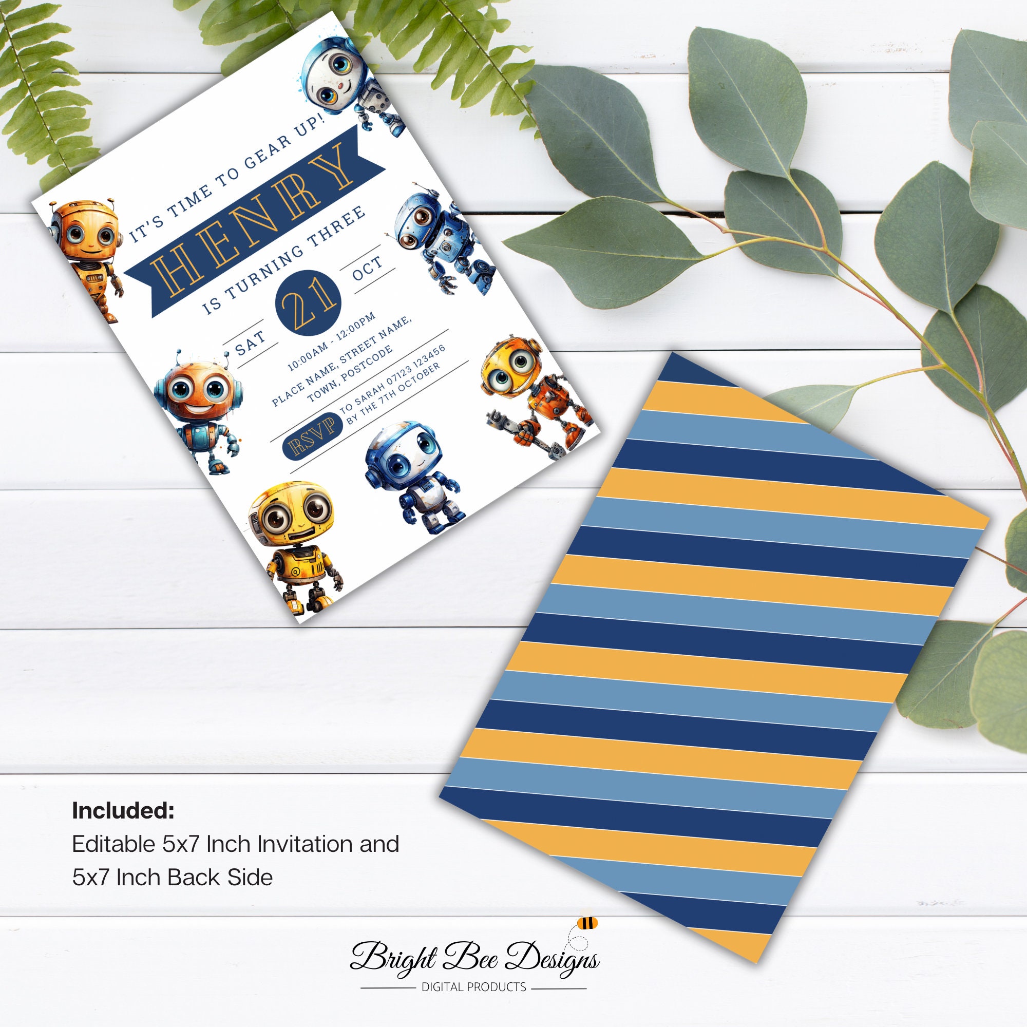 Editable Robot Birthday Invitation, Robot Party Invite, Printable Birthday Party Invitation ...