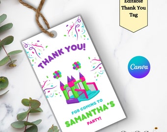 Kids Bounce Birthday Thank You Tags, Printable Jump Party Gift Tags,  Bouncy Castle Party Favor Tags, Instant Download Canva Template