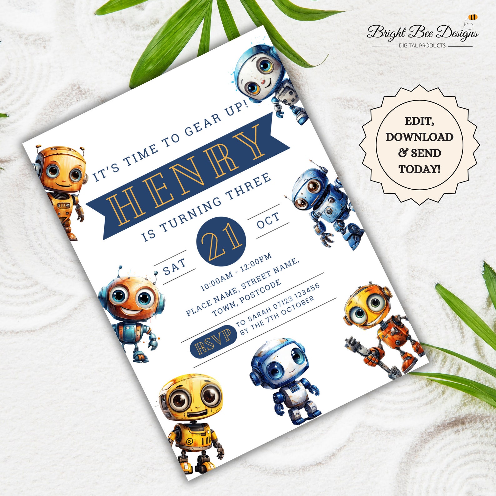 Editable Robot Birthday Invitation, Robot Party Invite, Printable ...