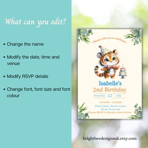 Printable Cute Tiger Birthday Party Invitation Template, Animal Party ...