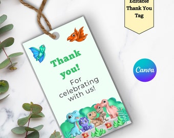 Printable Dinosaur Birthday Party Favors Thank You Tags, Editable Dinosaur Kids Gift Tags Template, Dinosaur Birthday Tag, Instant Download