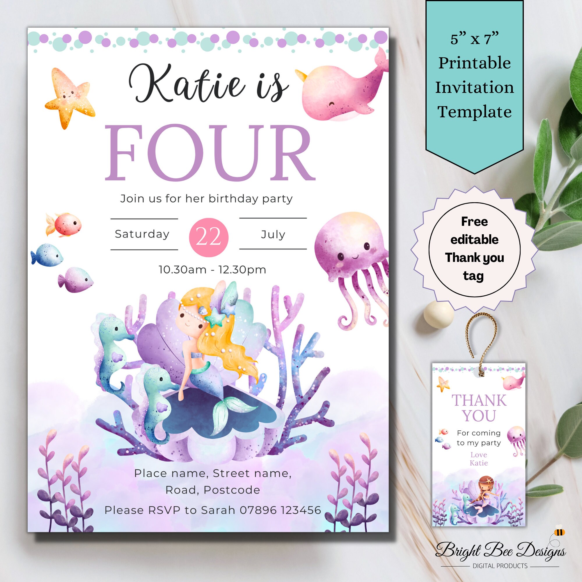 Editable Mermaid Birthday Invitation Printable Mermaid Party - Etsy
