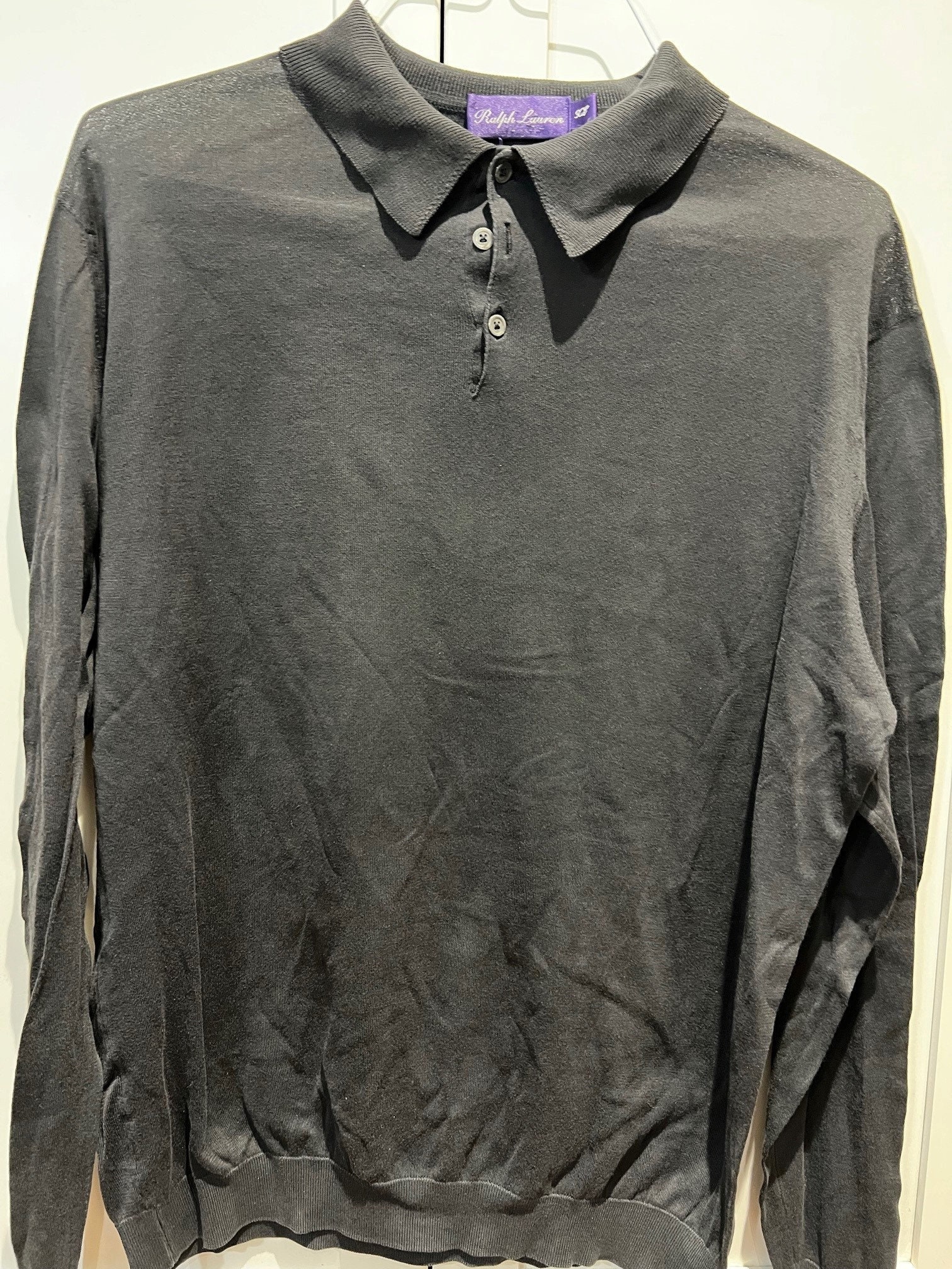 Ralph Lauren Purple Label Keaton Art Deco Monogram Long Sleeve Pique Polo  Shirt