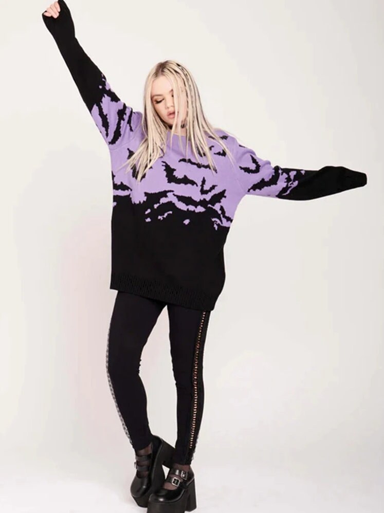 Halloween Bat Jacquard Pullover Sweater
