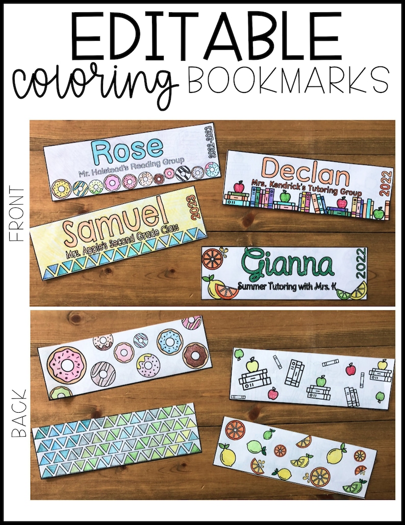 EDITABLE Name Coloring Bookmarks google Slides Etsy