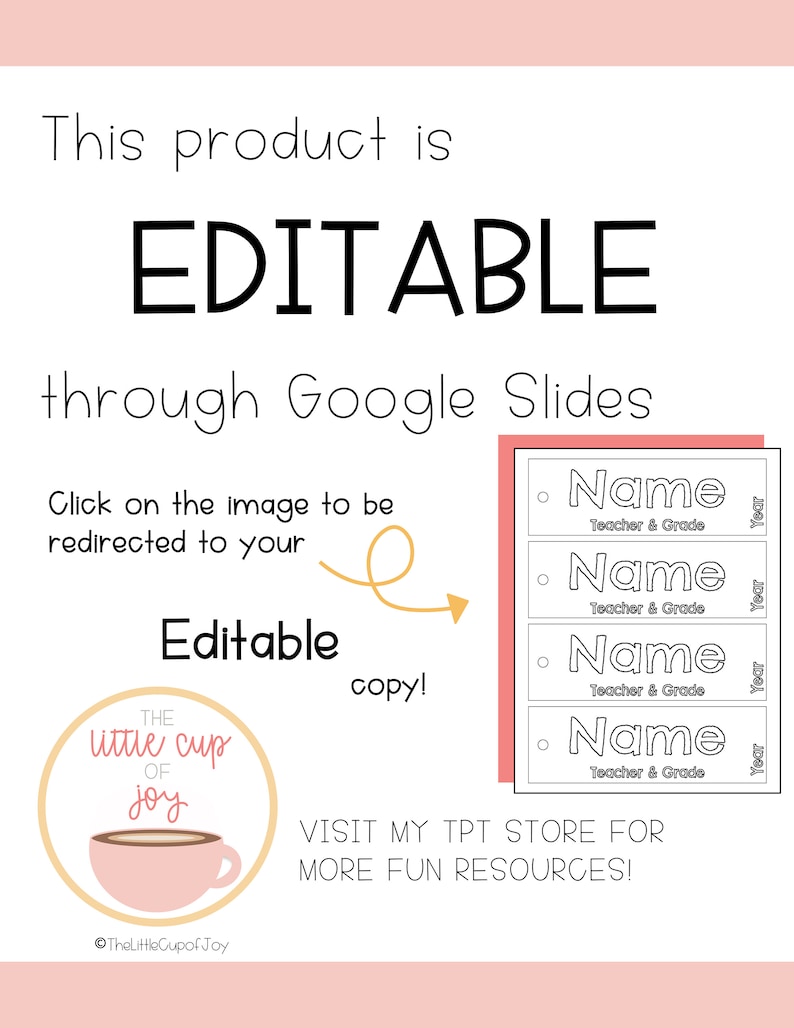 EDITABLE Name Coloring Bookmarks google Slides Etsy