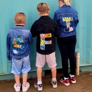 Chaqueta vaquera personalizada con letras pre-encogidas / Chaqueta bordada a medida / Chaqueta infantil personalizada / Chaqueta vaquera reciclada