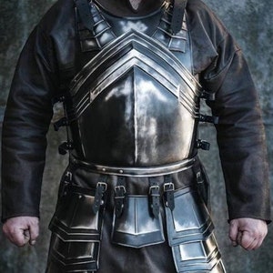 Medieval Steel Blackened Dwarven Armor Set Cuirass Chest Back, Pair of Braces, Pair of Leg Greaves, Corset, Dwarf Armor, Larp Costume