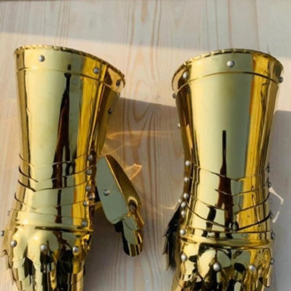 Medieval steel golden gloves  Medieval Pair Of Gauntlets  Armor Gloves Cosplay christmas gift item  Larp Knight Armor Gloves
