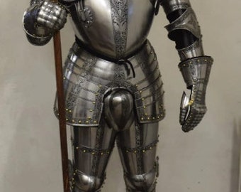 Traje de armadura de batalla completa de estilo medieval europeo Traje de caballero de armadura de batalla europea medieval del siglo XV Traje de armadura completa Armadura de lucha completa