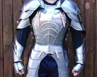 Traje de armadura de placa de medio cuerpo medieval de acero Cuirass Front Back, Pauldrons, Arm Bracers and Tassets, Battle Warrior Knight Armor Suit Gift Item