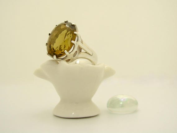 Bague Argent sertie Citrine.Bague Argent Massif Citrine.Argent 925 Sterling.Bague Argent Femme.Bijou Fait Main.Tendance.Jewelthentic.