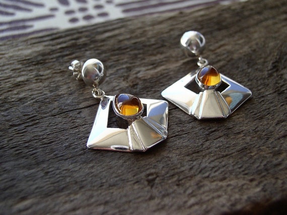 Citrine Silver Earrings. 925 Sterling Silver. Solid Silver. Handmade Jewelry. Vintage Silver Jewelry. Boho Silver Earrings. Authentic Jewelry