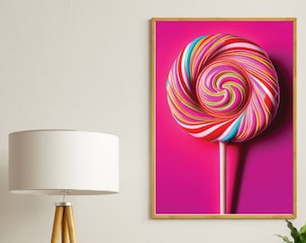 Swirl Lollipop, Print, Maximalist Decor, Trendy Wall Art, Funky Home Decor, Lollipop, Candy Print, Trendy Print, 90's Art, Candy Lover Gift