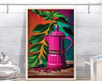 Cafetera, Arte para amantes, Arte mural con café, Arte mural de cocina, Póster de cocina, Arte con café, Impresiones con café, Arte de cocina con café, Amante del café,
