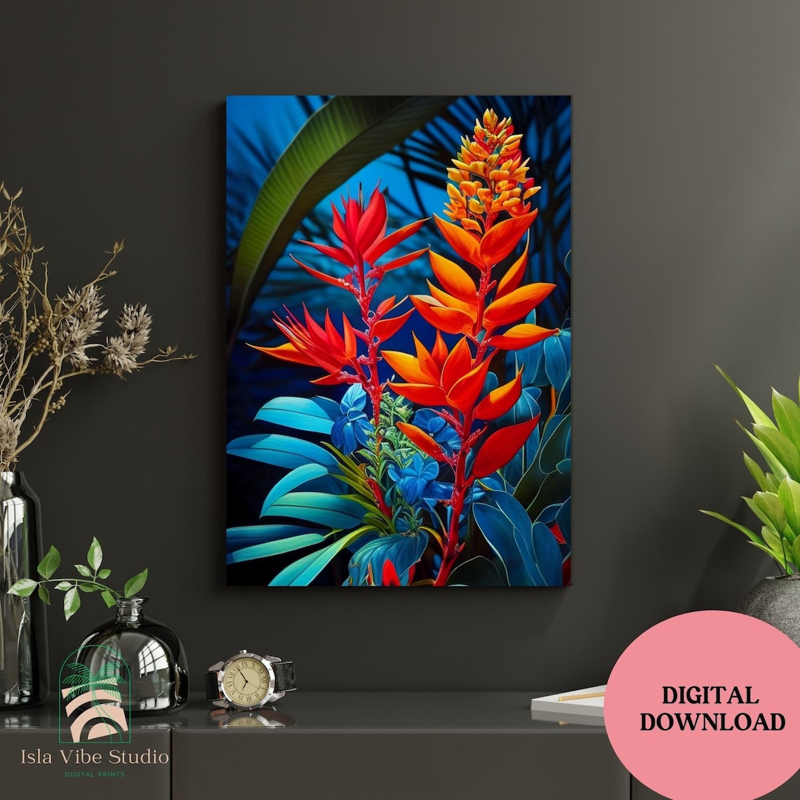 Vibrant Tropical Plant, Flower Wall Art, Botanical Room Decor, tropical Vibes,boho Decor