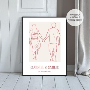 Personalized Couple Poster in French, Personalized Gift Idea for Wedding, Valentine's Day and Anniversary, Love Painting