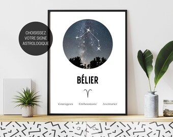 Affiche Signe astrologique Bélier en français, Affiche personnalisée à imprimer, Cadeau anniversaire ou naissance, Astrologie, Zodiaque