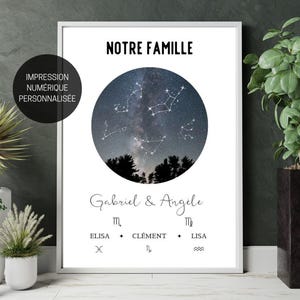 Personalized French astrological sign poster, Family Zodiac Constellation, Printable birthday gift, Mother's & Father's Day