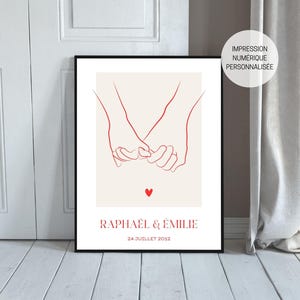 Personalized Couple Poster in French, Personalized Gift Idea for Wedding, Valentine's Day and Anniversary, Love Painting