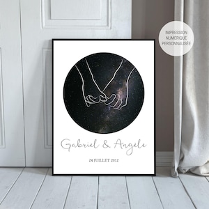 Personalized Couple Poster in French, Personalized Gift Idea for Wedding, Valentine's Day and Anniversary, Love Painting
