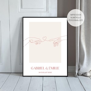Personalized Couple Poster in French, Personalized Gift Idea for Wedding, Valentine's Day and Anniversary, Love Painting