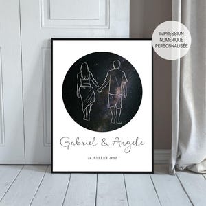 Personalized Couple Poster in French, Personalized Gift Idea for Wedding, Valentine's Day and Anniversary, Love Painting