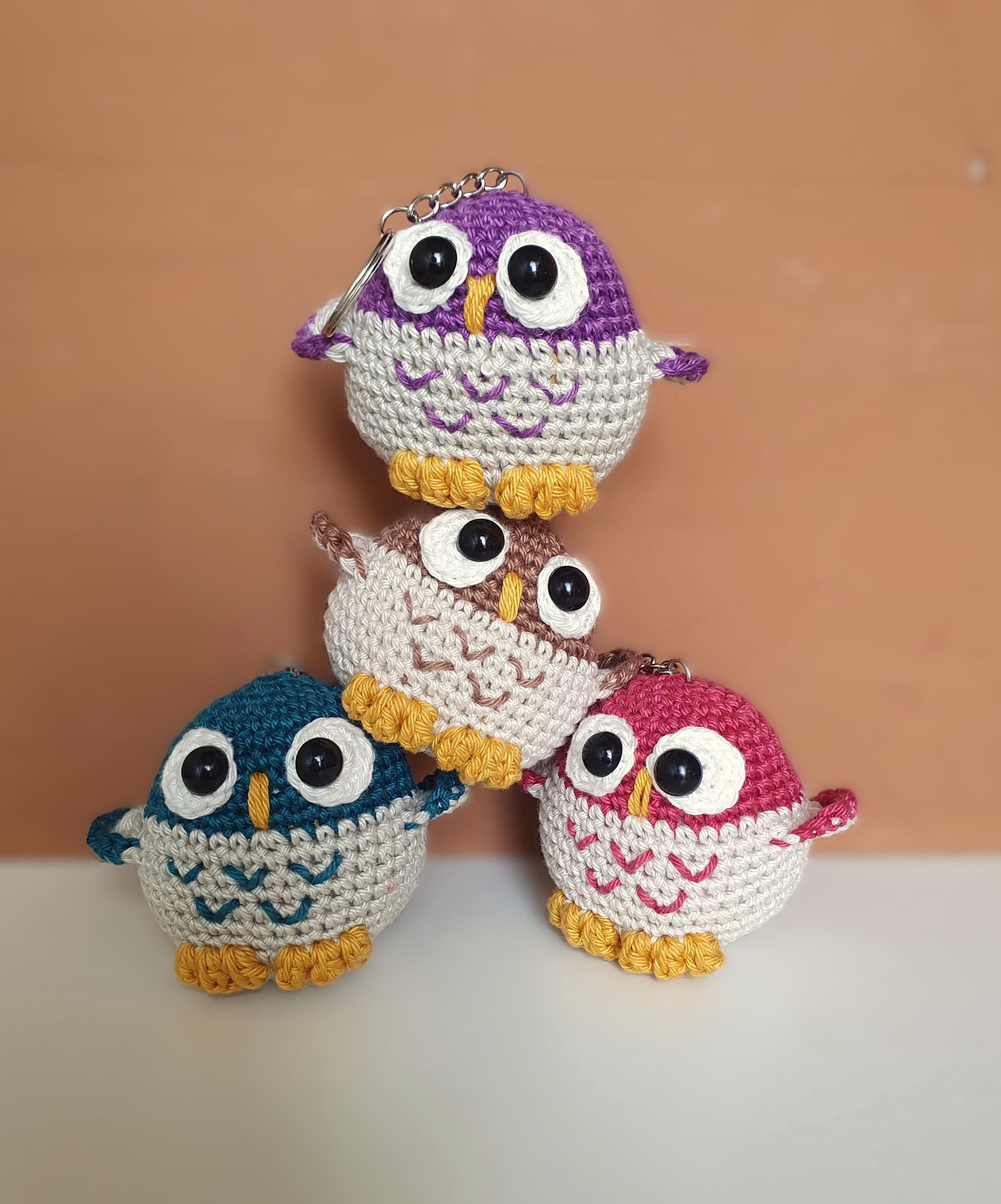 Handmade chubby owl key chain plushie | Small crochet toy | Ideal gift for bird lovers