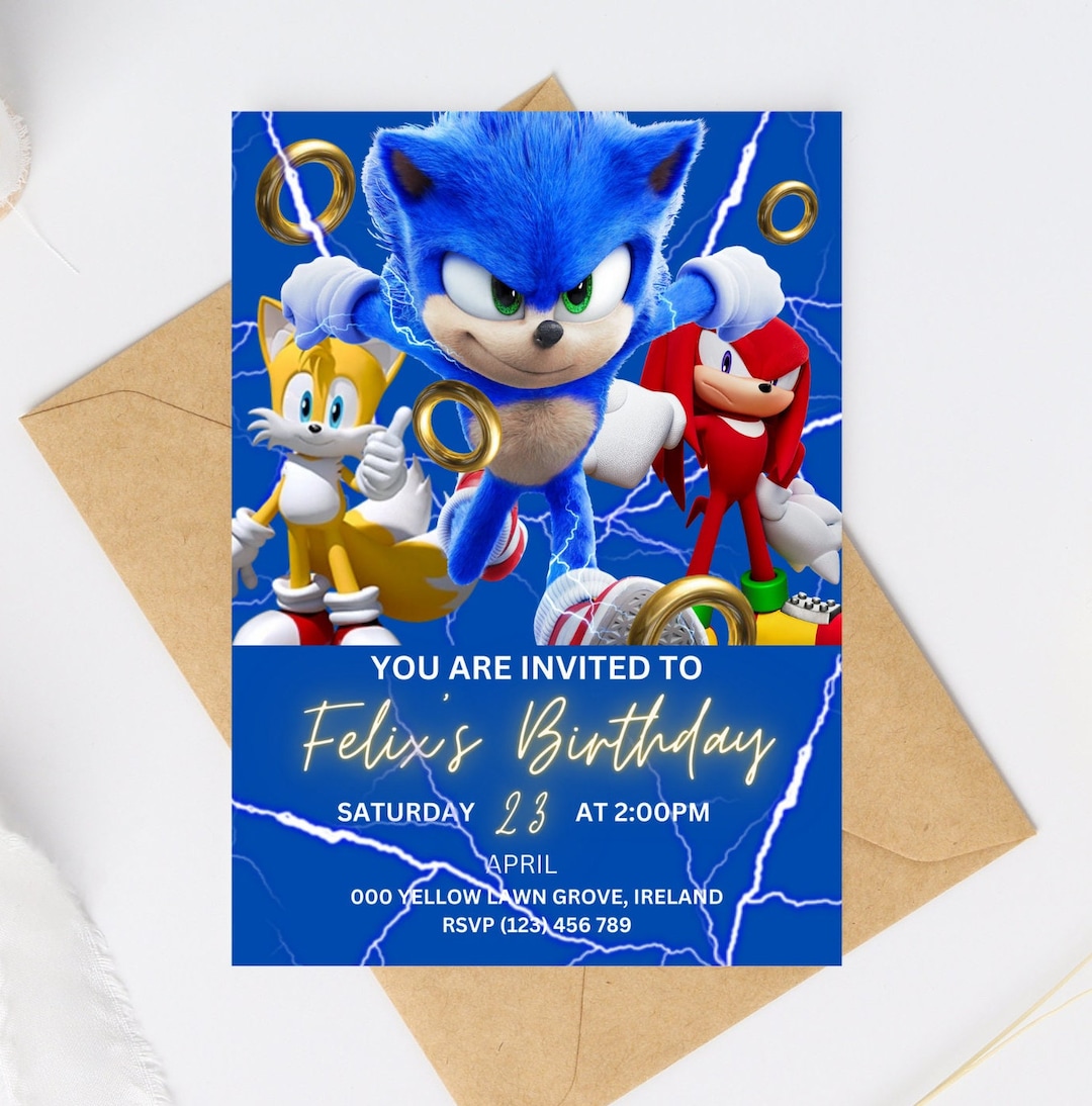 Sonic the Hedgehog Digital Birthday Invitation, Kids Invitation