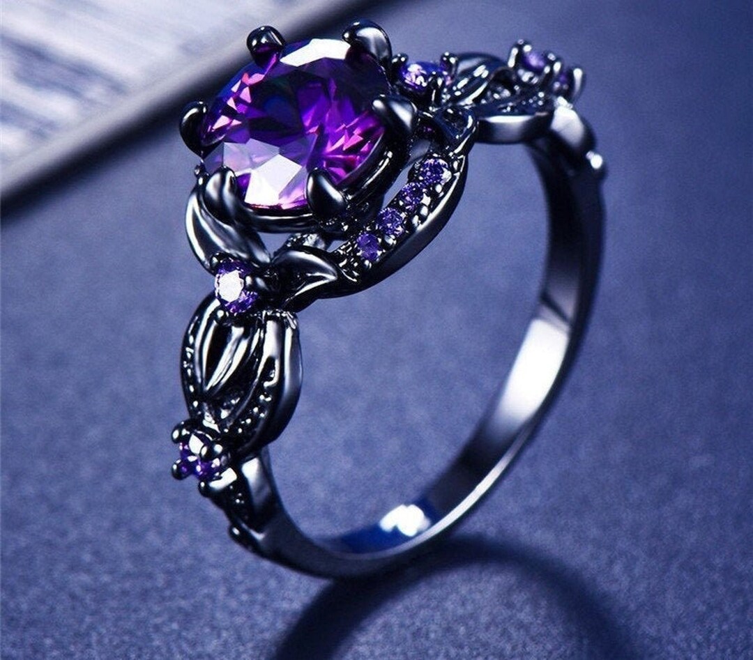 Black Gold Amethyst Ring Gothic Ring Ladies Engagement Etsy