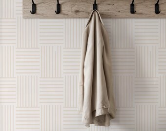 Papel pintado minimalista de cuadrícula beige, mural de rayas moderno (autoadhesivo o sin adhesivo)