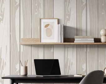 Papel pintado con diseño de tablones de madera beige, mural moderno para salón (autoadhesivo)