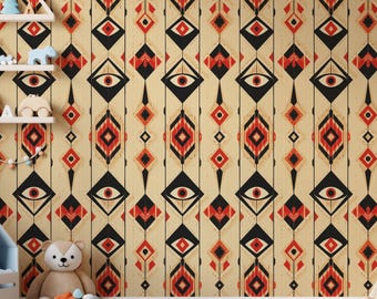 Boho Eye Pattern Wallpaper, rot schwarzes Tribal Peel and Stick, Wandbild, geometrische abnehmbare Tapete, modernes Wohndekor, Geschenk für Zuhause