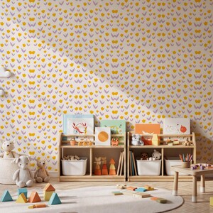 Papier peint tulipe jaune et violet, décoration de chambre d'enfants, décoration murale florale pour chambre d'enfant, art mural salle de jeux, autocollant, non adhésif, art mural floral