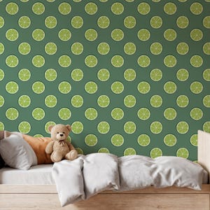 Green Lime Circle Wallpaper, Fresh Citrus Fruit Wall Mural, Peel and Stick or Non-Adhesive Nursery, Kids Room, and Kitchen Wall Decor