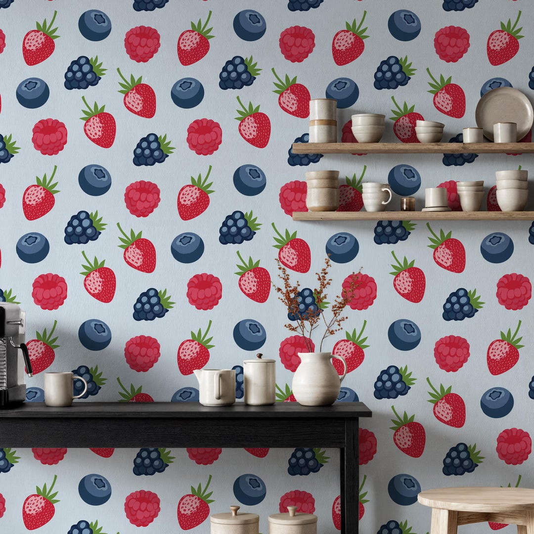 Strawberry Blueberry Raspberry Wallpaper, Peel and Stick Fruit Wall ...