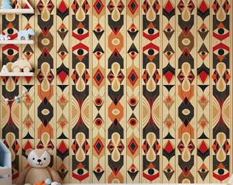 Tribal Geometrische Tapete, Augenmuster Schälen und Aufkleben Wandbild, Mutige Abstrakte Entfernbare Wandkunst, Ethnische Wandverkleidung, Geschenk für Zuhause