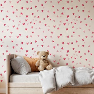 Heart Pattern Wallpaper, Kids Room Wall Decor, Nursery Peel and Stick Mural, Removable Wallpaper, Playroom Accent Wall, Heart Nursery Decor