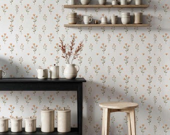 Boho Floral Wallpaper, Rustic Wildflower Wall Mural, Vintage Garden Nursery Decor, Peel and Stick, Non-Adhesive, Kids Room Art