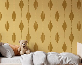 Yellow and Gold Leaf Pattern Wallpaper, Retro Wall Art, Peel and Stick or Non-Adhesive Wallpaper for Office, Living Room, Bedroom