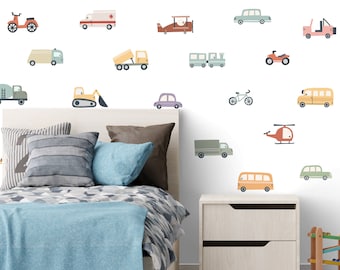 Kids Car Wall Decal Set - 33 Pieces for Kids' Bedrooms or Playrooms, Whimsical world of Vehicles with a Unique Vehicle Wall Decal Collection